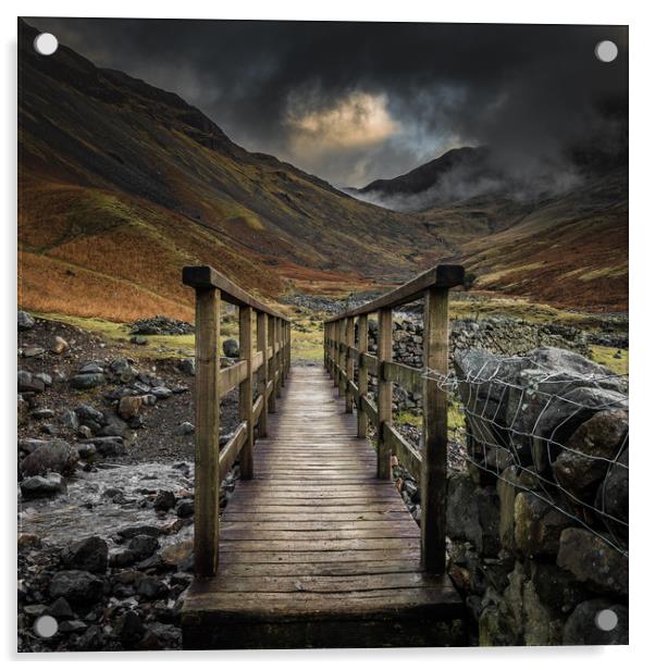 Bridge to the hills - Wasdale, Cumbria Acrylic by Robin Dearden