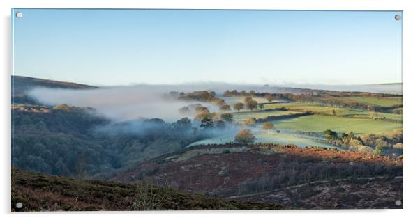 Mist clearing the fields of Cloutsham Farm, Exmoor National Park Acrylic by Shaun Davey