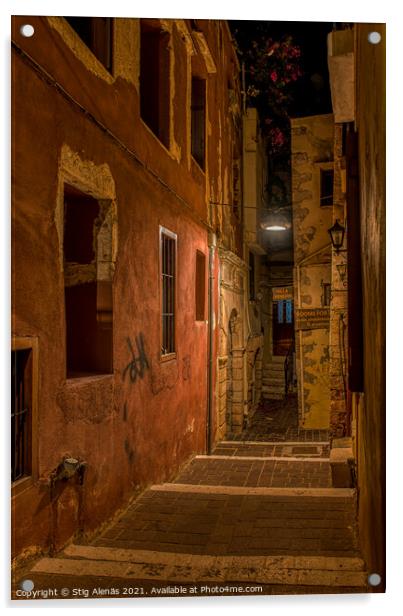 The creepy Moschon alley in the middle of the night lit by a str Acrylic by Stig Alenäs