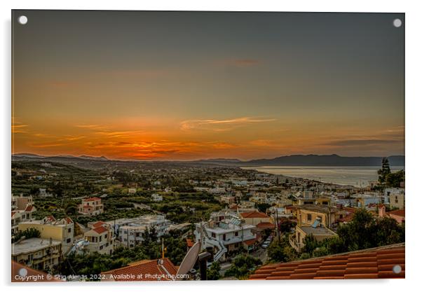 sunset over Platanias bay from a high viewpoint Acrylic by Stig Alenäs