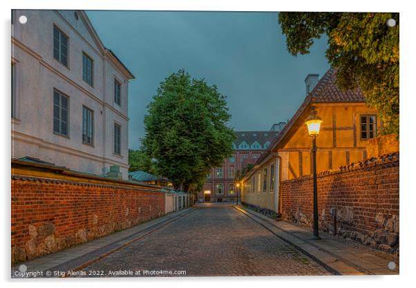 The old town of Lund in the blue hour and and picturesque illumi Acrylic by Stig Alenäs