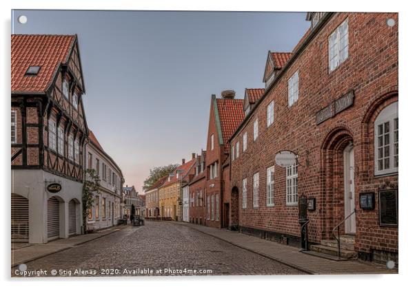An old cobbled street in the medieval town of Ribe Acrylic by Stig Alenäs