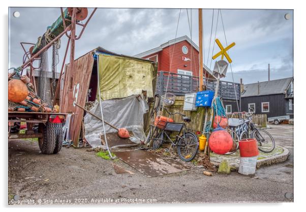 Shed and scrap at the old fishing port in Copenhag Acrylic by Stig Alenäs