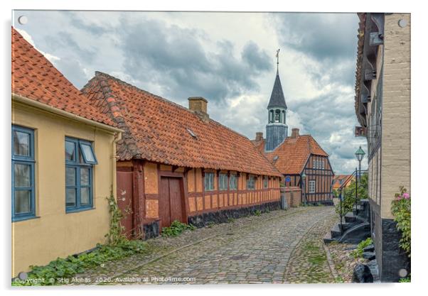 The old town of Ebeltoft with a  cobblestone-stree Acrylic by Stig Alenäs