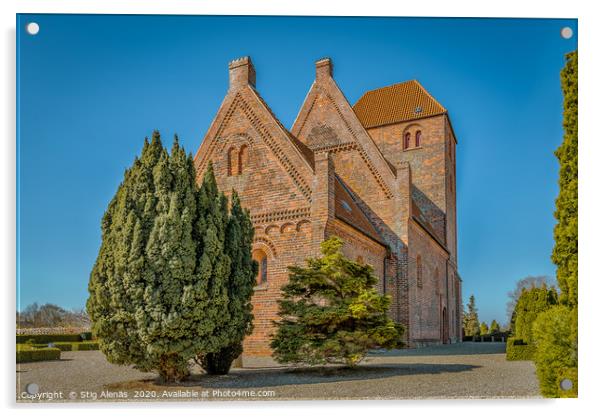 Medieval danish brick church  Acrylic by Stig Alenäs