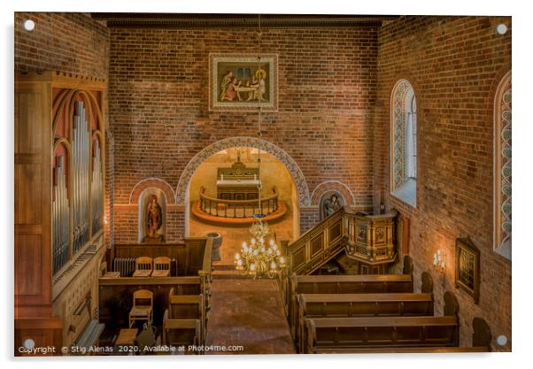 Interior of a medieval danish brick church Acrylic by Stig Alenäs