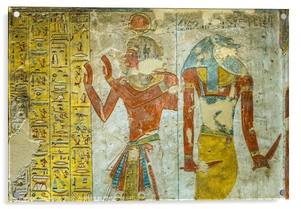 Ancient egyptian painting of two gods in a tomb in the valley of the kings Acrylic by Stig Alenäs
