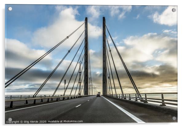 Traffic on the bridge between Sweden and Denmark Acrylic by Stig Alenäs