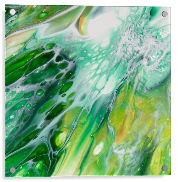 Splash of Green Acrylic Pour Acrylic by Julie Chambers