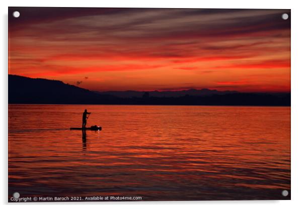 Sunset paddleboarding at Lake Zug Acrylic by Martin Baroch