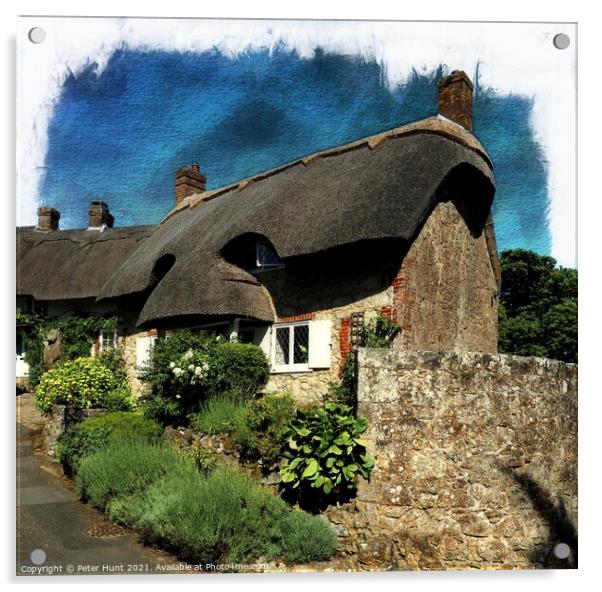 Godshill Thatched Cottage Acrylic by Peter Hunt