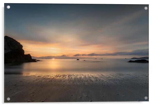 Setting Sun, Porthcothan Beach, Cornwall Acrylic by Mick Blakey