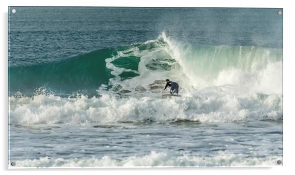 Surfer, Fistral Beach Acrylic by Mick Blakey