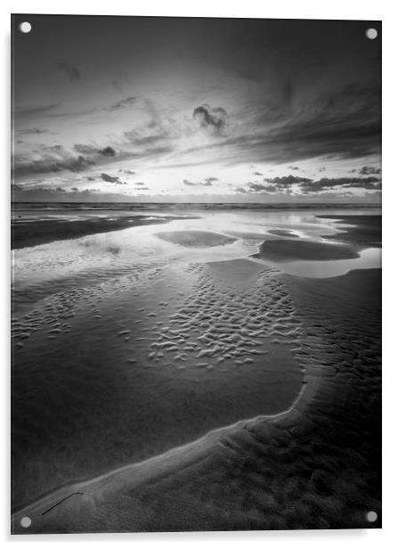 Tidal Retreat, Perran Sands, North  Cornwall Acrylic by Mick Blakey