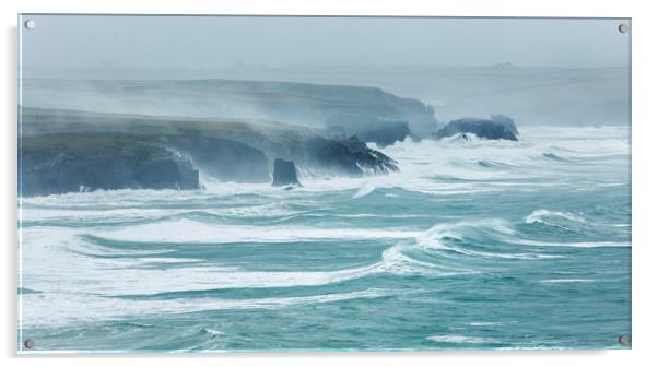 December Storms, Constantine Bay, Cornwall Acrylic by Mick Blakey