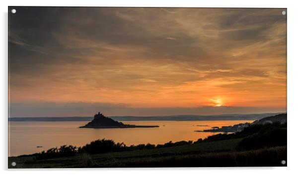 Setting Sun, St Mihaels Mount, Cornwall Acrylic by Mick Blakey