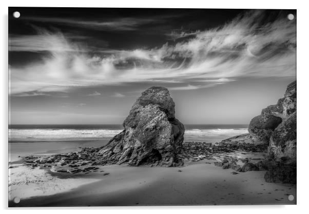 Black Humphrey Rock, Whipsiderry Beach Acrylic by Mick Blakey