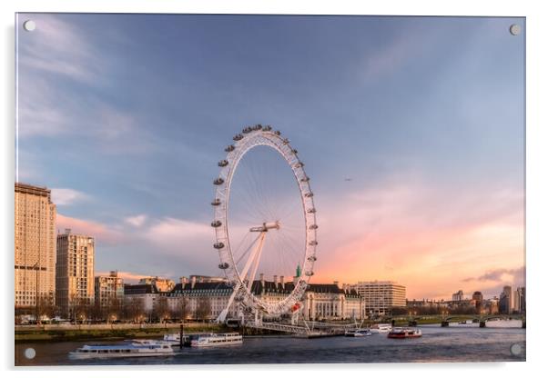 London Eye Sunset Acrylic by Mark Jones