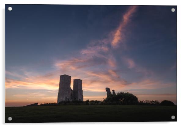 Reculver Towers Sunset Acrylic by Mark Jones