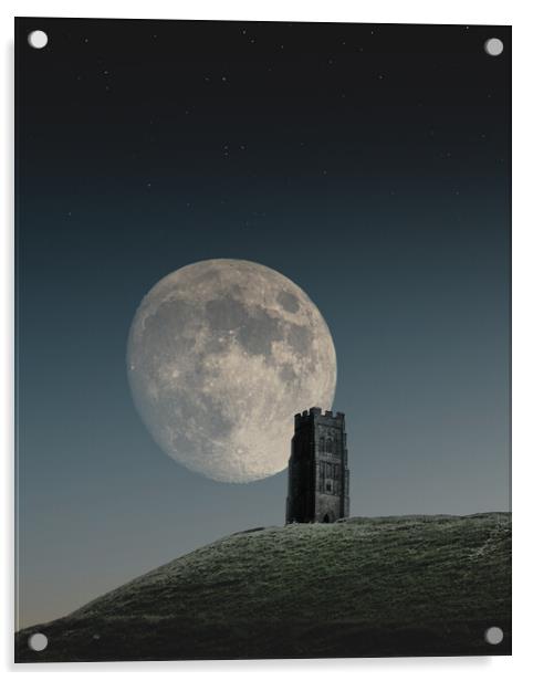 Moonrise at Glastonbury Tor Acrylic by Mark Jones