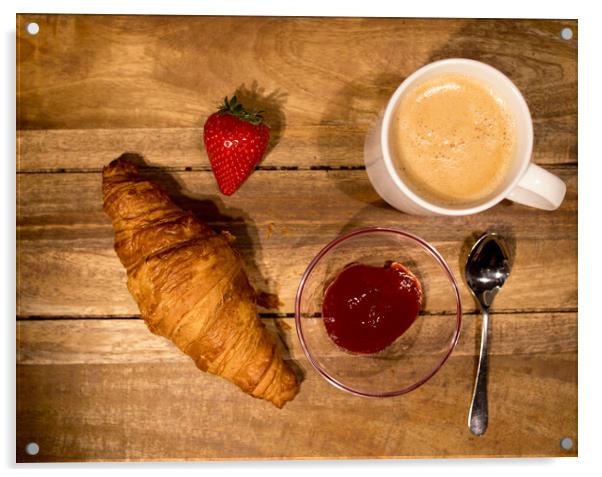Breakfast table with coffee croissants and jam Acrylic by Erik Lattwein