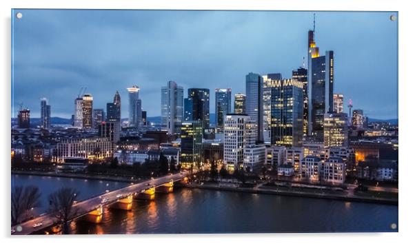 The skyscrapers of Frankfurt Germany at night Acrylic by Erik Lattwein