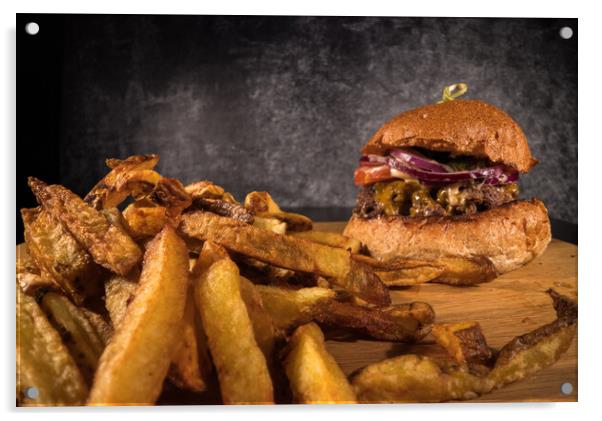 Delicious Cheeseburger with French fries Acrylic by Erik Lattwein