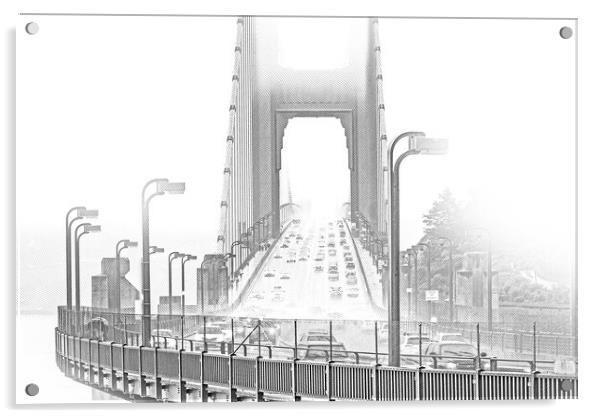 The Golden Gate Bridge in San Francisco on a foggy day Acrylic by Erik Lattwein