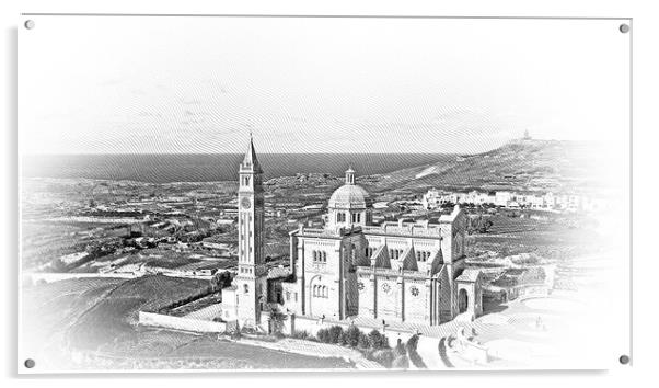 Famous Ta Pinu church on the Island of Gozo - Malta from above Acrylic by Erik Lattwein