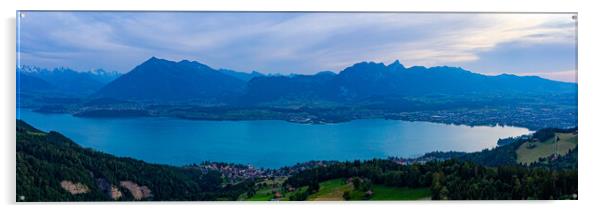 Panoramic view over Lake Thun in Switzerland - evening view Acrylic by Erik Lattwein