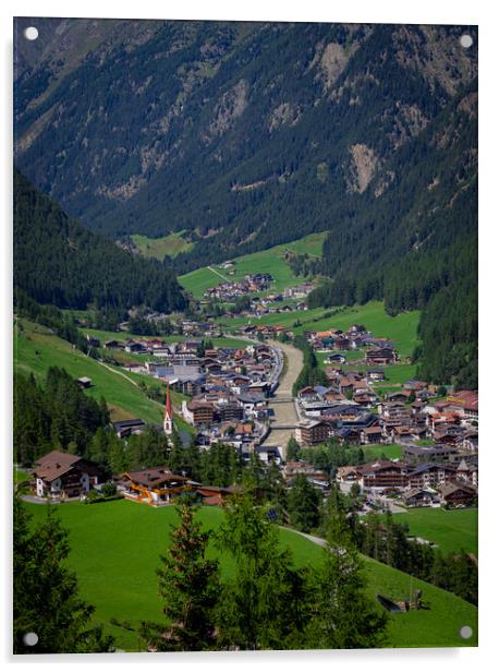 Aerial view over the village of Soelden in Austria Acrylic by Erik Lattwein