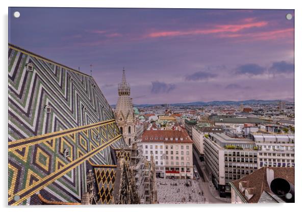 View over the city of Vienna from the top of St Stephans Cathedral Acrylic by Erik Lattwein