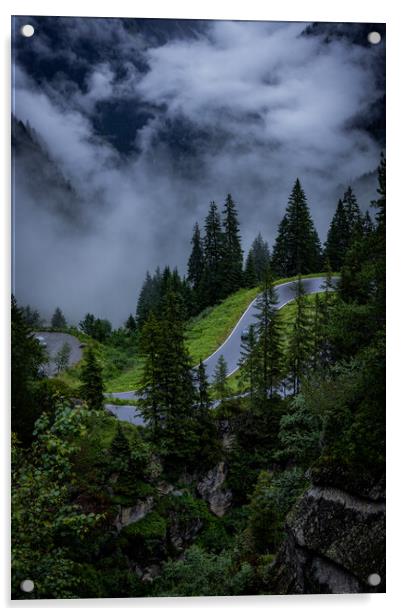 Deep clouds over the fir trees in the Austrian Alps - Vorarlberg region Acrylic by Erik Lattwein