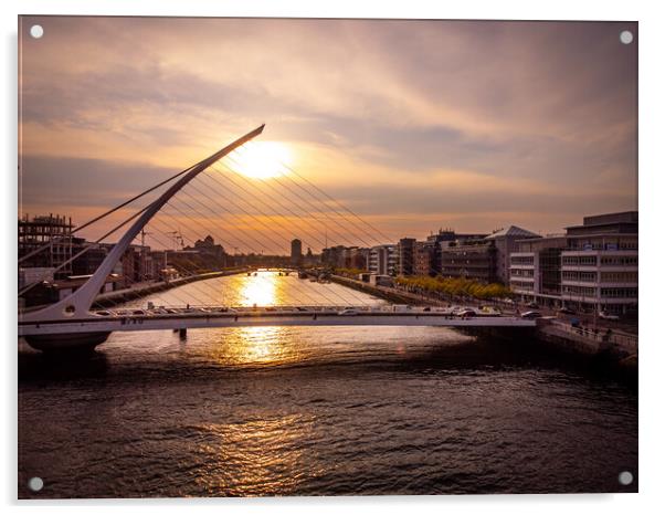 Samuel Beckett Bridge in Dublin at sunset - aerial view Acrylic by Erik Lattwein