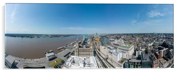 Aerial view over Liverpool and Mersey River - wide angle panorama Acrylic by Erik Lattwein