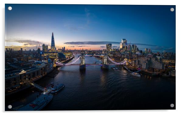 Wonderful evening view over London and Tower Bridge from above Acrylic by Erik Lattwein