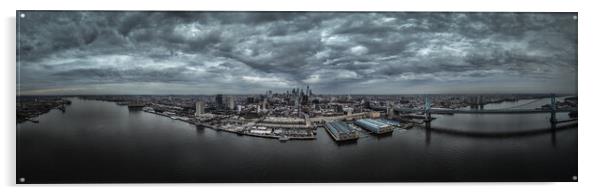 Panoramic aerial view over Philadelphia and Ben Franklin Bridge - travel photography Acrylic by Erik Lattwein
