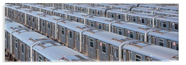 Subway train depot in Queens - travel photography Acrylic by Erik Lattwein