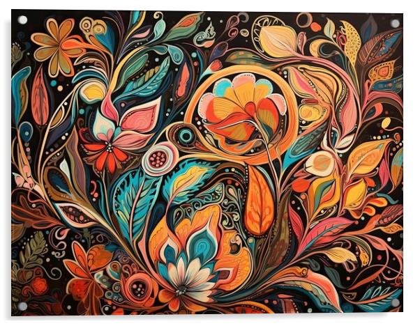 Colorful abstract pattern of organic forms and flowers Acrylic by Erik Lattwein