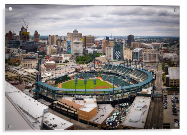 Comerica Park Baseball stadium in Detroit from above - DETROIT, USA - JUNE 13, 2023 Acrylic by Erik Lattwein