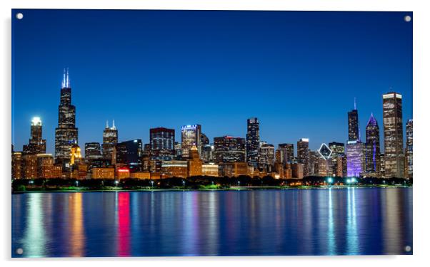 Amazing Chicago skyline in the evening - CHICAGO,  Acrylic by Erik Lattwein