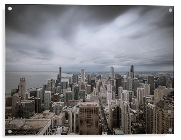 Chicago from above with a dramatic sky Acrylic by Erik Lattwein