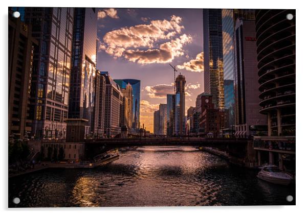 Chicago River in the evening - amazing view  Acrylic by Erik Lattwein