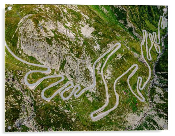 Famous Gotthard Pass in Switzerland - aerial view Acrylic by Erik Lattwein
