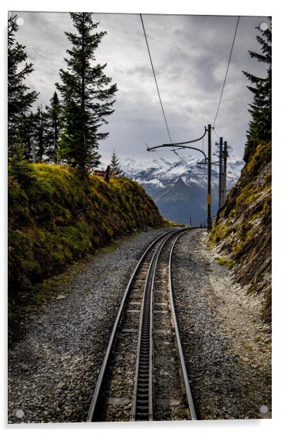 Cog railway train tracks in the Swiss Alps Acrylic by Erik Lattwein