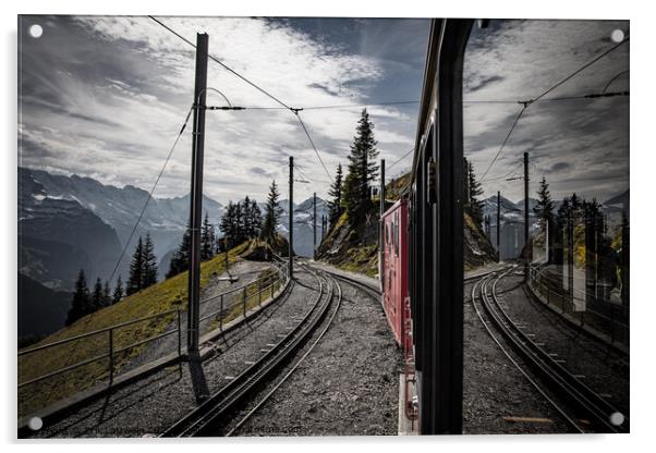Cog railway train in the Swiss Alps Acrylic by Erik Lattwein
