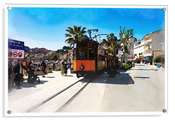 Sóller tourist train, Majorca - CR2205-7525-WAT Acrylic by Jordi Carrio