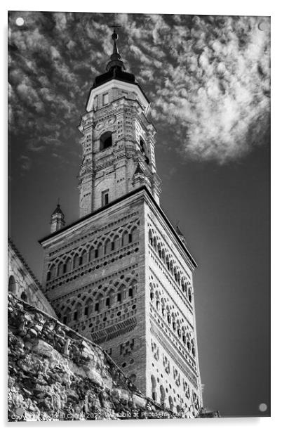 Mudejar style tower, Aragon, Spain - Black and White Edition  Acrylic by Jordi Carrio
