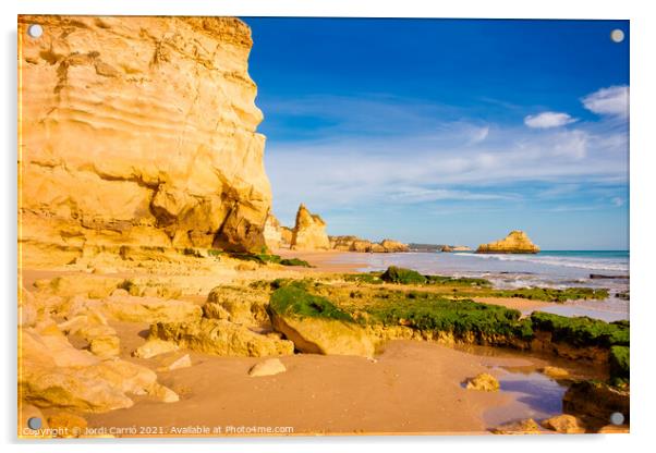 Beaches and cliffs of Praia Rocha, Algarve - 1 Acrylic by Jordi Carrio