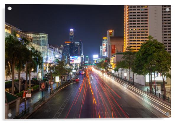    Ratchadamri Road at night. Bangkok, Thailand Acrylic by Svetlana Radayeva
